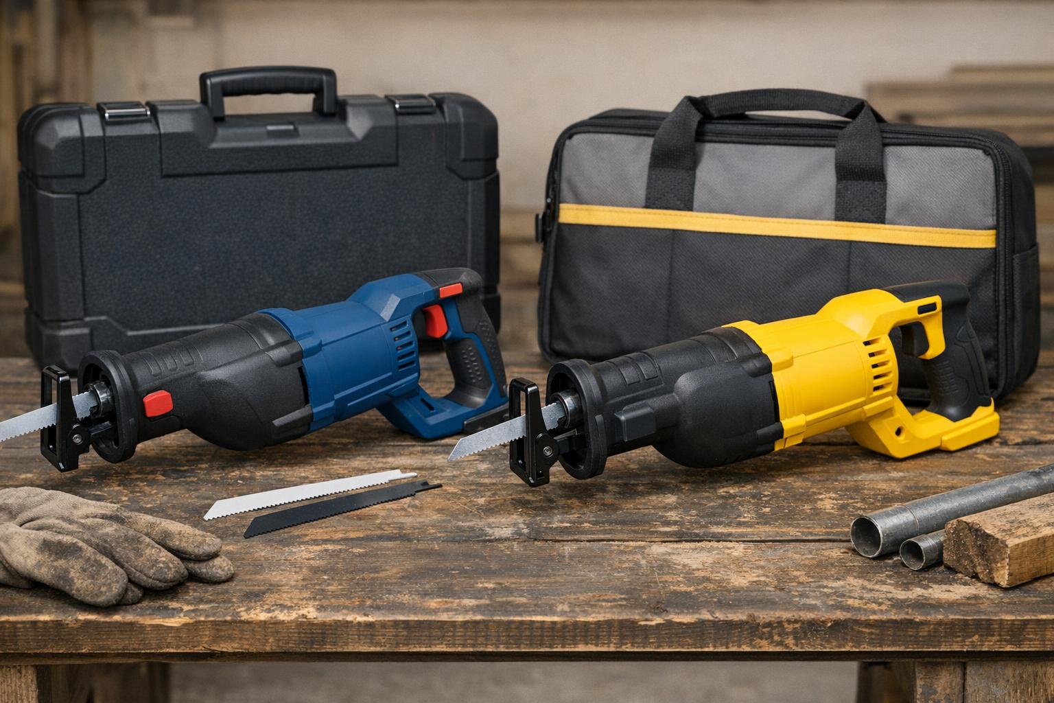 porównanie pił szablastych różnych marek - zdjęcie porównawcze modeli Bosch i Dewalt